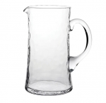 Puro Glass Pitcher  Measurements: 7.5\L x 5.5\W x 9.5\H
Made in: Thailand
Made of: Glass
Volume: 2.2 Qt. 

Dishwasher safe, warm gentle cycle. Not suitable for hot contents, freezer or microwave use. 